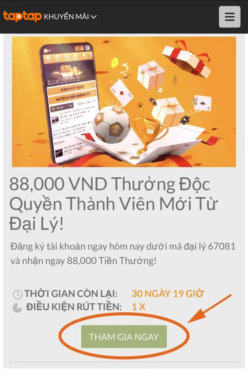 Khuyến mãi 88.000đ chơi thử miễn phí tại nhà cái TapTap Khuyến mãi 88.000đ chơi thử miễn phí tại nhà cái TapTap
